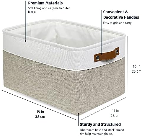 OrganiHaus 15x11in Canvas Storage Baskets 3 Pack - Fabric Bins for Shelves - Image 2