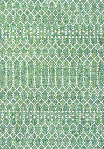 Eyely Moroccan Textured Weave Area Rug 4X6 Green/Cream, Indoor Outdoor Rug - Image 3