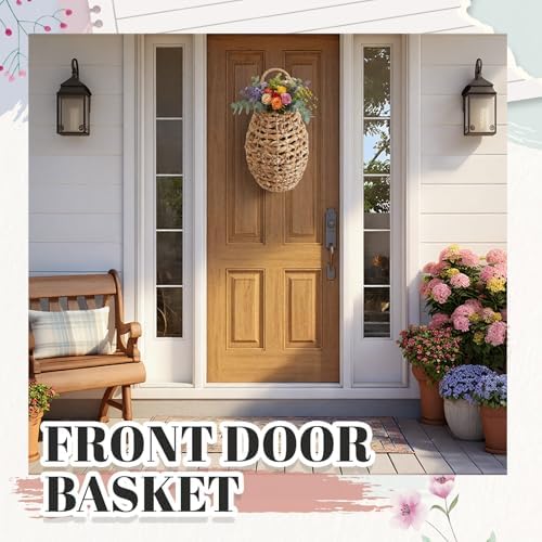 Chunful 2 Pcs Water Hyacinth Hanging Wicker Basket, Natural Wicker Decorative Baskets, Handmade Woven Storage Organizer for House Garden Wedding Wall Decorations, Large Size - Image 6