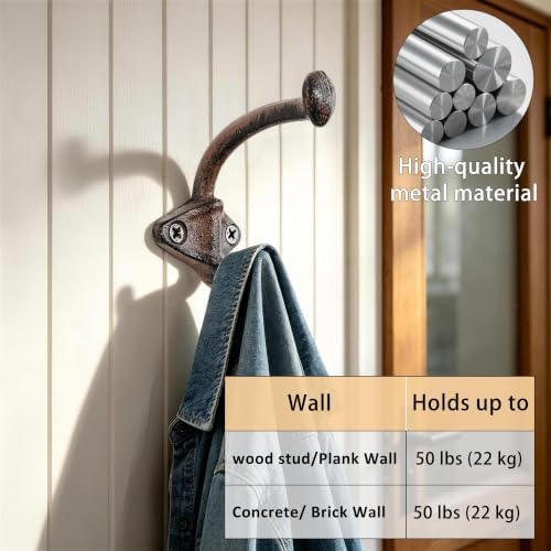 Dseap Cast Iron Wall Hooks, Heavy Duty Coat Hooks, Rustic Vintage Farmhouse Hook for Hanging Winter Coats Jackets Towels Hats Bags Plants, Antique Brown, Pack of 10 (ShldCast) - Image 4