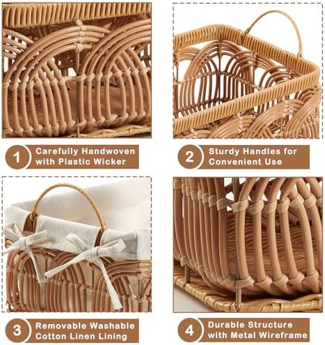 2PCS Plastic Wicker Storage Baskets Set Handmade Woven Boxes - Image 2