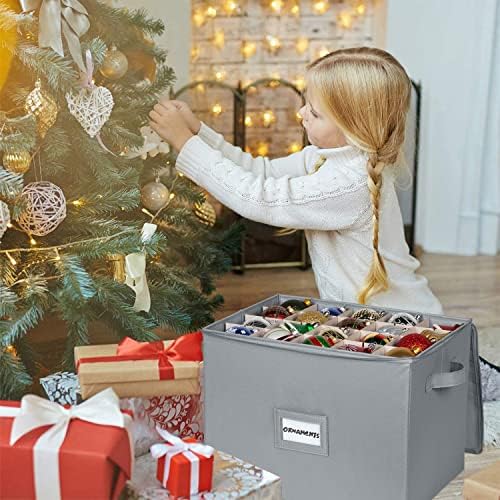 Christmas Ornament Storage Box - Large Christmas Decor Storage Containers that Store up to 128 Ornaments of 3 Inches - Durable Material To Protect And Store Holiday Ornaments Décor, Gray - Image 2