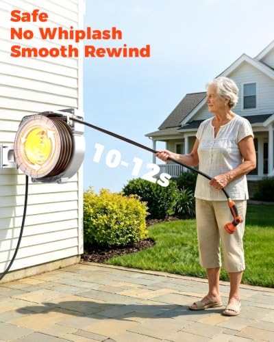 5/8 inch 100ft Retractable Garden Hose Reel with Any-Length Lock Slow Auto Rewind Heavy Duty Hose Reel With 9-Pattern Nozzle 180° Swivel Bracket UV Resistant Wall Mounted Hose Reel for Outside - Image 3