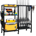 TC-HOMENY 16-Rod Fishing Rod Holder for Garage, Fishing Pole Rack Cart Fit All Fishing Rods, 3 Tier Fishing Tackle Storage Organizer Rack with Storage Bag, For Living Room by TC-HOMENY
