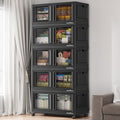 BROVIEW 500 Qt Stackable Storage Bins with Lids & Doors, 5 Pack Plastic Closet Organizer and Storage Drawers with Wheels, Large Collapsible Storage Boxes, Cabinet for Home, Office, V10, Black by BROVIEW-EnjoytheArtofLife