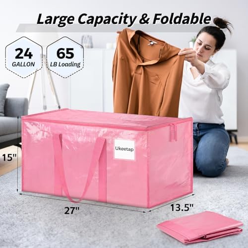 8 Pack Extra Large Clothes Storage Bins with Lids, Moving Bags, Pink - Image 2
