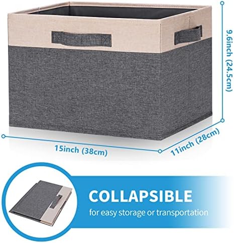 GhvyenntteS Large Fabric Storage Bins for Shelves with 3 Handles, 15x11x9.6in Closet Storage Bins, Sturdy Foldable Storage Baskets for Shelves Closet Bedroom Living Room Office (Beige, Set of 6) - Image 2
