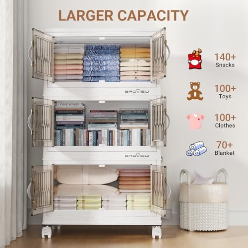 BROVIEW 135Qt Stackable Storage Bins with Lid for Home Dorm, 3Pack White - Image 4