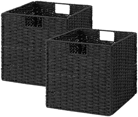 StorageWorks 13 inch Black Wicker Baskets for Storage,Foldable Black Basket by StorageWorks