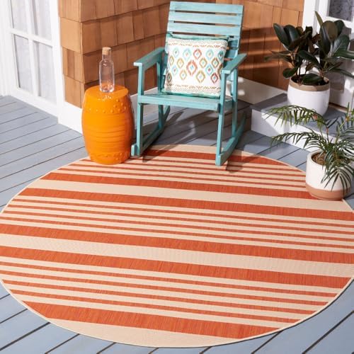 SAFAVIEH Washable Rug Outdoor Courtyard Collection - 7'10" Round, Terracotta & Beige, Non-Shedding & Easy Cleaning, Ideal for Patio, Backyard, Mudroom (CY6062-241) by Unknown