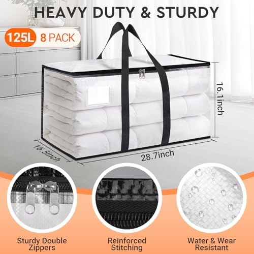 HomeHacks Large Moving Bags, Heavy Duty Clear Storage Bags, 8 Pack 125L - Image 2