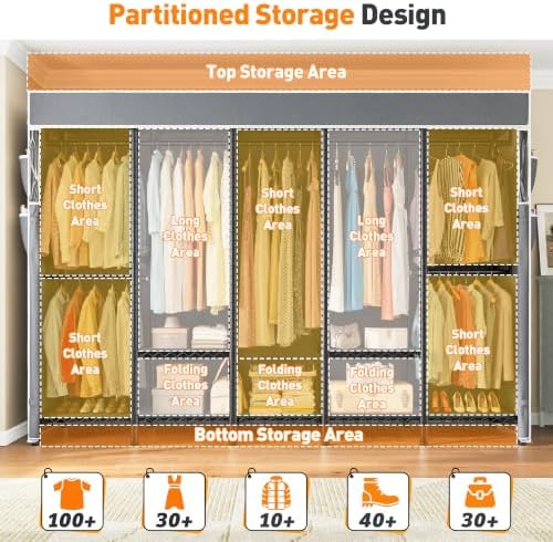 Raybee Clothes Rack with Cover, Portable Closet 1200LBS Adjustable Shelves - Image 2