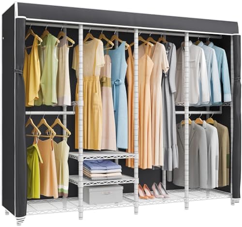 VIPEK V40C Covered Clothing Rack Heavy Duty Clothes Racks with Cover, Custom Freestanding Closet Portable Wardrobe Closets for Bedroom, White Metal Closet Rack with Black Oxford Fabric Cover by VIPEK