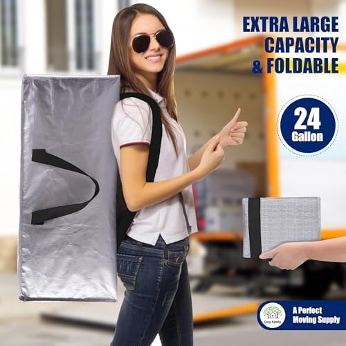 Cosy Family 12 Pack Heavy Duty Moving Bags with Backpack Straps - Strong Handles & Zippers, Storage Totes For Space Saving, Fold Flat, Alternative to Moving Box (X-Large-Set of 12, Silver) - Image 7