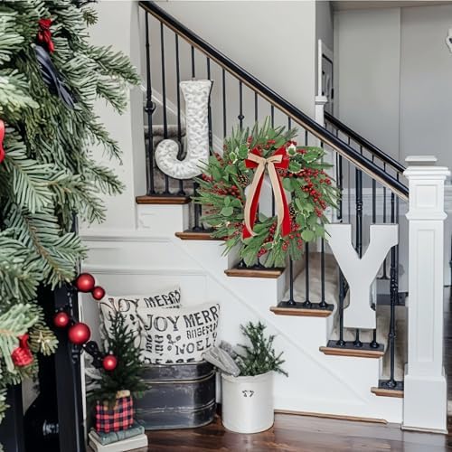 Front-Door Christmas Wreaths with Bow: 24 Inch Red Berry Pine Wreath Comes with Storage Bag - Durable Outdoor Winter Wreath Creating Warm Xmas Vibes - Easy Storage & Gifts Ready Instantly - Image 3