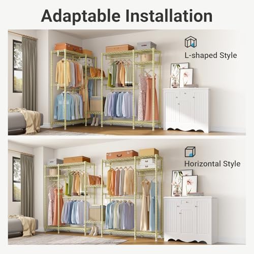 VIPEK V2 Heavy Duty Clothes Rack, Metal Closet Rack Organizer, Gold - Image 5