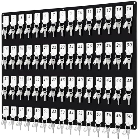 Beeveer Acrylic Key Holder Board with 60 Hooks, Wall Mount Organizer, Black by Beeveer