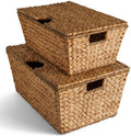 Best Choice Products Set of 2 X-Large & Medium Woven Storage Baskets W/Lids, Hyacinth Nesting Bins, Handwoven Organizer Baskets W/Handles for Bedroom, Living Room, Laundry Room, Or Office - Chestnut by BestChoiceProducts
