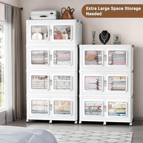 BROVIEW 660 Qt/165 Gal Stackable Storage Bins with Lids, 3 Pack, White - Image 4