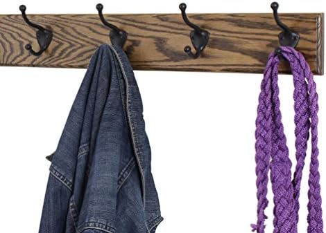 Oak Coat Rack with Oil Rubbed Bronze Hat & Coat Style Hooks (Walnut, 36" x 3.5 with 7 Hooks) - Image 3