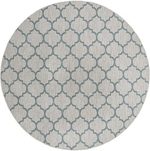 Unique Loom Outdoor Trellis Collection Area Rug - Trellis (Round 10' 8" x 10' 8", Gray/ Ivory) by UniqueLoom