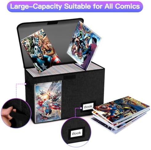 Display Comic Book Storage Box 15.8" X 7.8" X 11.8", Collapsible Holds 160-180 Comic Book Bags Organizer Heavy Duty Bin Container Holder Shelf for Comic Book Sleeves and Boards, 5 Pack - Image 5