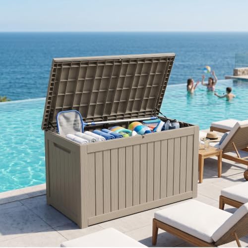 275 Gallon Resin Deck Box Waterproof Outdoor Storage Box for Patio Furniture Pool Accessories Indoor Storage for Cushion Garden Tools, Grey - Image 4