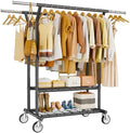 HYSEYY Heavy Duty Clothes Rack, Rolling Clothing Rack With Shelves Load 620 LBS, Double Rod Clothing Racks for Hanging Clothes, Portable& Adjustable Clothes Rack with Wheels,Black by HYSEYY