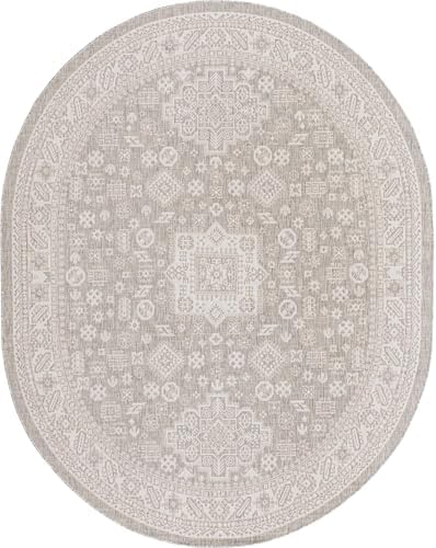 Rugs.com - Outdoor Aztec Rug – 7' 10 x 10' Oval Light Gray Washable Indoor/Outdoor Rug – Durable Flatweave for Patios, Decks, and Porches - Image 3