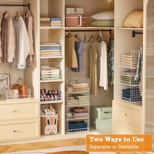 Yociyoga 7-Tier Stackable Closet Organizers and Storage Shelves, Foldable Closet Shelf Organizer System, Stackable Storage Bins Drawers for Closet Organizer System, White（Patent No. 30022416） - Image 4