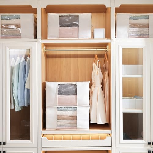 TYEERS Large Storage Bags with Zipper and Clear Window, Cotton Blended Fabric Storage Containers for Seasonal Clothes and Bedding, 23.6x15.7x13.8 Inches, 8-Pack, Beige - Image 5