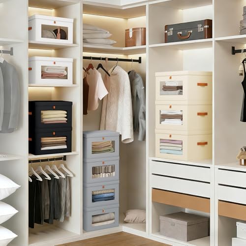 DIMJ Storage Bins with Lids - 6 Pack Fabric Closet Organizer with Window & Handles, Collapsible Decorative Storage Boxes for Shelves Under Bed, Books Clothes Blankets Sweaters Organization - Image 3