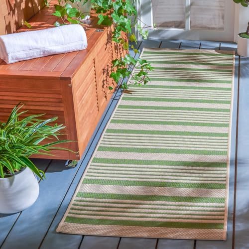 SAFAVIEH Washable Rug Outdoor Courtyard Collection - 2'3" x 10' Runner, Green & Beige, Non-Shedding & Easy Cleaning, Ideal for Patio, Entryway, Mudroom, Hallway, Kitchen (CY6062-244) by Unknown