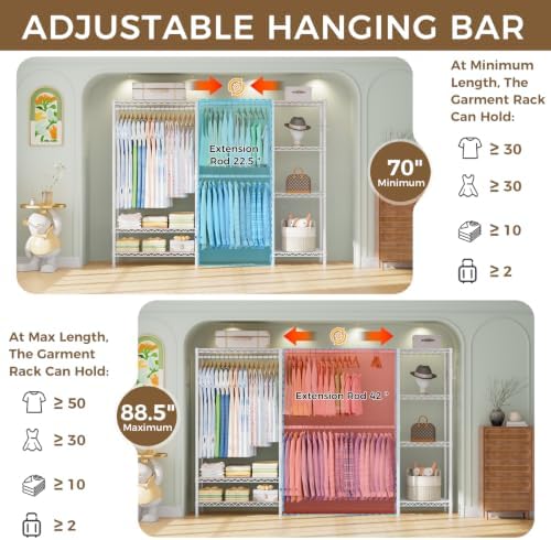 Golpart Heavy Duty Clothes Rack Metal Wardrobe with Adjustable Wire Shelves - Image 4
