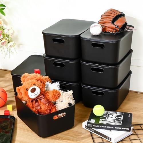Hoolerry 8 Pieces Storage Bins, 13.8 x 9.8 x 5.9 Inch, Black - Image 4