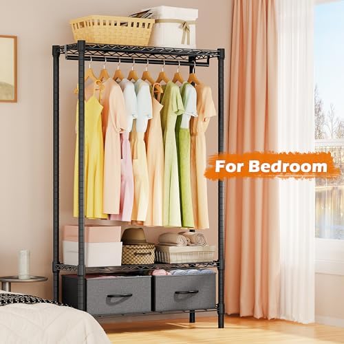 M MZG Heavy Duty Rolling Garment Rack 3 Tiers Adjustable Wire Shelving with Rod, Storage Closet Clothing Rack with Drawers Dark Grey, 15.8" D x 35.5" W x 72.4" H - Image 5