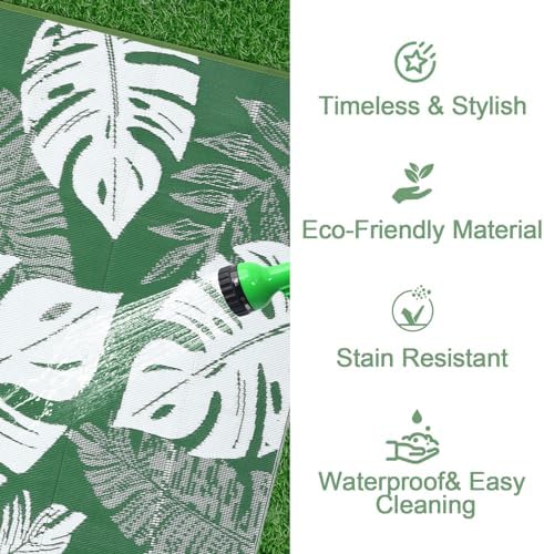 Waterproof 9x12 Outdoor Rug for Patio Reversible Plastic Straw Rug Leaves Camping Carpet with Carry Bag, Stain & UV Resistant Portable RV Carpet for Camper Deck Balcony Porch Beach Picnic,Green - Image 6