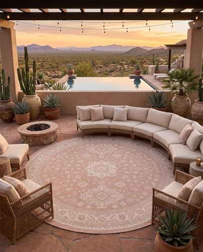 Rugs.com - Outdoor Aztec Rug – 13 Ft Round Pink Indoor/Outdoor Rug – Durable for Patios, Decks, and Porches - Image 6