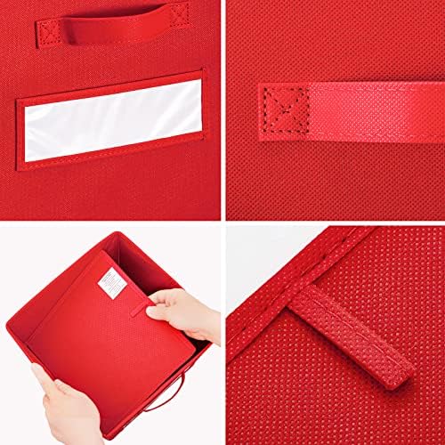 11 Inch Storage Cube,Storage bin,cube storage (Set of 10) Foldable Fabric Cube Storage Bins with 10 Labels Window Cards & a Pen,Baskets Containers for Shelves,Closet Organizers Box,Red - Image 3