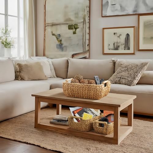 Casafield Set of 3 Water Hyacinth Oval Storage Baskets with Wooden Handles - Small, Medium, Large - Woven Nesting Basket Organizers - Image 3