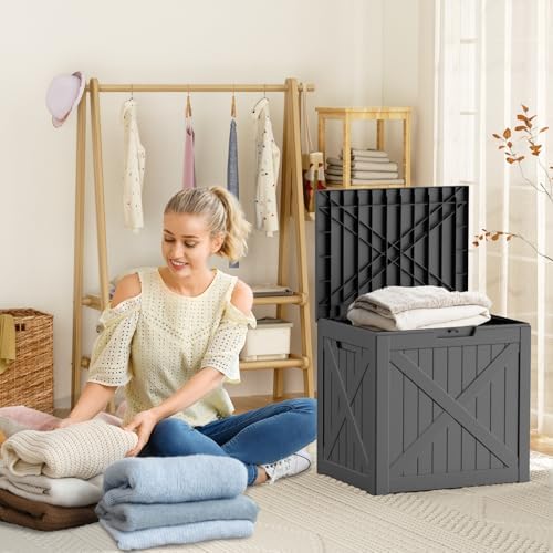 Vixzen 32 Gallon Outdoor Deck Box, Lockable Resin Waterproof Storage Box, UV Resistant & Weather Resistance, Outdoor Storage Bench for Gardening Tools, Pool Supplies (Black, 32 Gallon) - Image 2