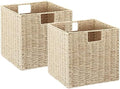 Vagusicc Wicker Storage Basket, Set of 2 Hand-Woven Paper Rope Wicker Baskets, Foldable Cube Storage Bins, Beige Storage Basket, Square Baskets for Organizing Shelves & Decor, Beige(13″×13″×13″) by Vagusicc