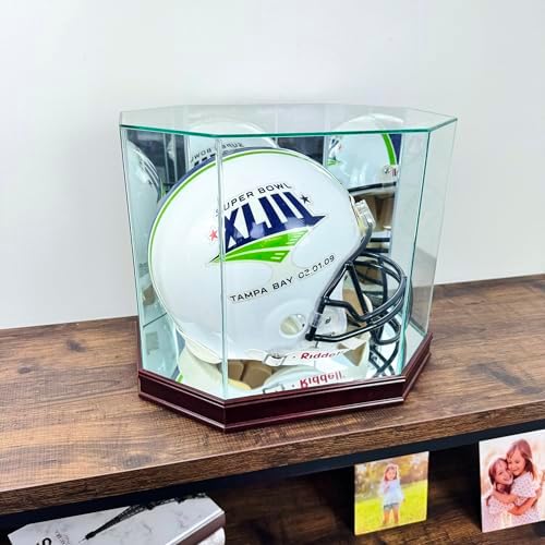 Real Glass Octagon Football Helmet Display Case with 1 1/2" Sport Moulding | Choose Your Moulding and Glass Protection | Full Size Helmet Case - Image 6