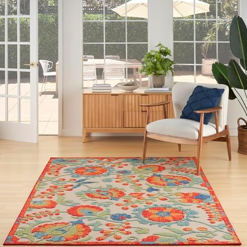 Nourison Home Aloha Red Multicolor 3'6" x 5'6" Area Rug - Easy Clean, Non Shedding, Bed Room, Living Room, Dining Room, Kitchen (4' x 6') by NourisonHome