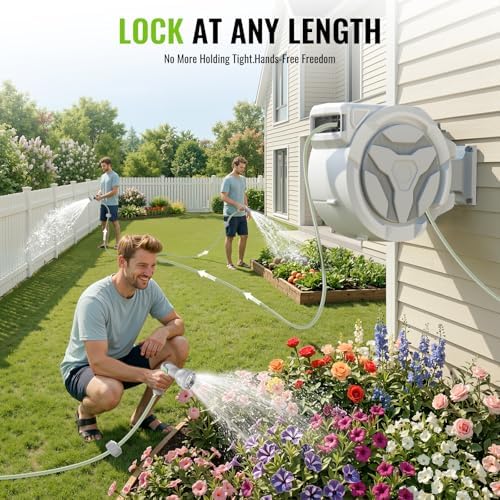 Etoolab Retractable Garden Hose Reel 100ft x 1/2 in with 10 Spray Nozzle - Image 3