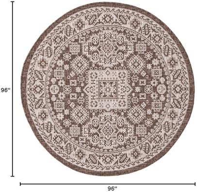 Rugs.com - Outdoor Aztec Rug – 4 Ft Round Brown Indoor/Outdoor Rug – Weather Resistant Flatweave for Patios, Decks, and Porches - Image 2