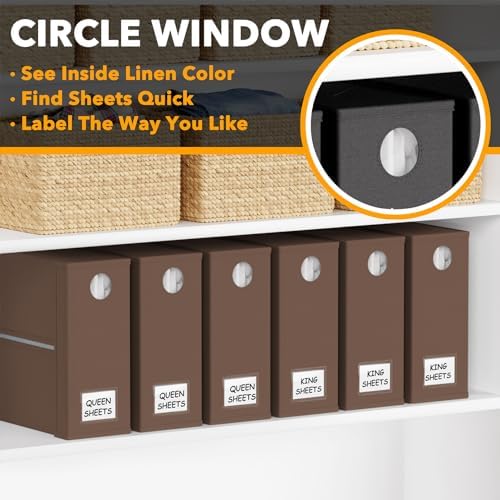 SpaceAid 6 Pack Bed Sheet Organizers and Storage, Foldable Sheet Organizer with Window for Linen Closet, Set Folder Keeper for Queen & King Size Bedding Storage (Brown) - Image 4
