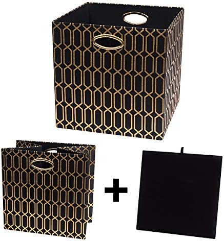 Posprica Storage Bins, Storage Cubes,13×13 Fabric Drawers Organizer Basket Boxes Containers (13×13×13/4pcs, Black/gold geometry Pattern) - Image 4
