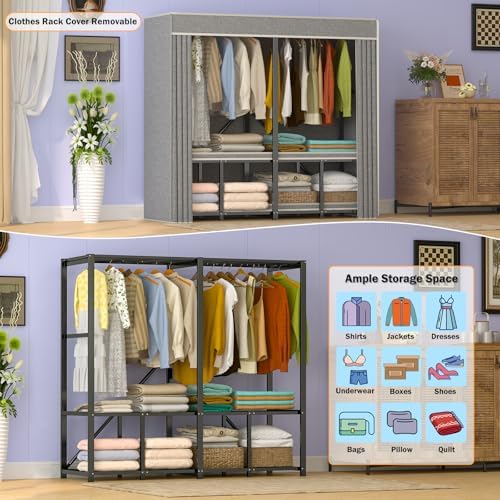 Premium Strong Heavy Duty Clothes Rack with Cover, 95% Assembled Freestanding Fordable Clothing Racks for Hanging Clothes, 71" Lx71 H,Black - Image 2