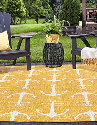 Unique Loom Outdoor Coastal Collection Area Rug - Ahoy (7' 10" Square, Yellow) - Image 3